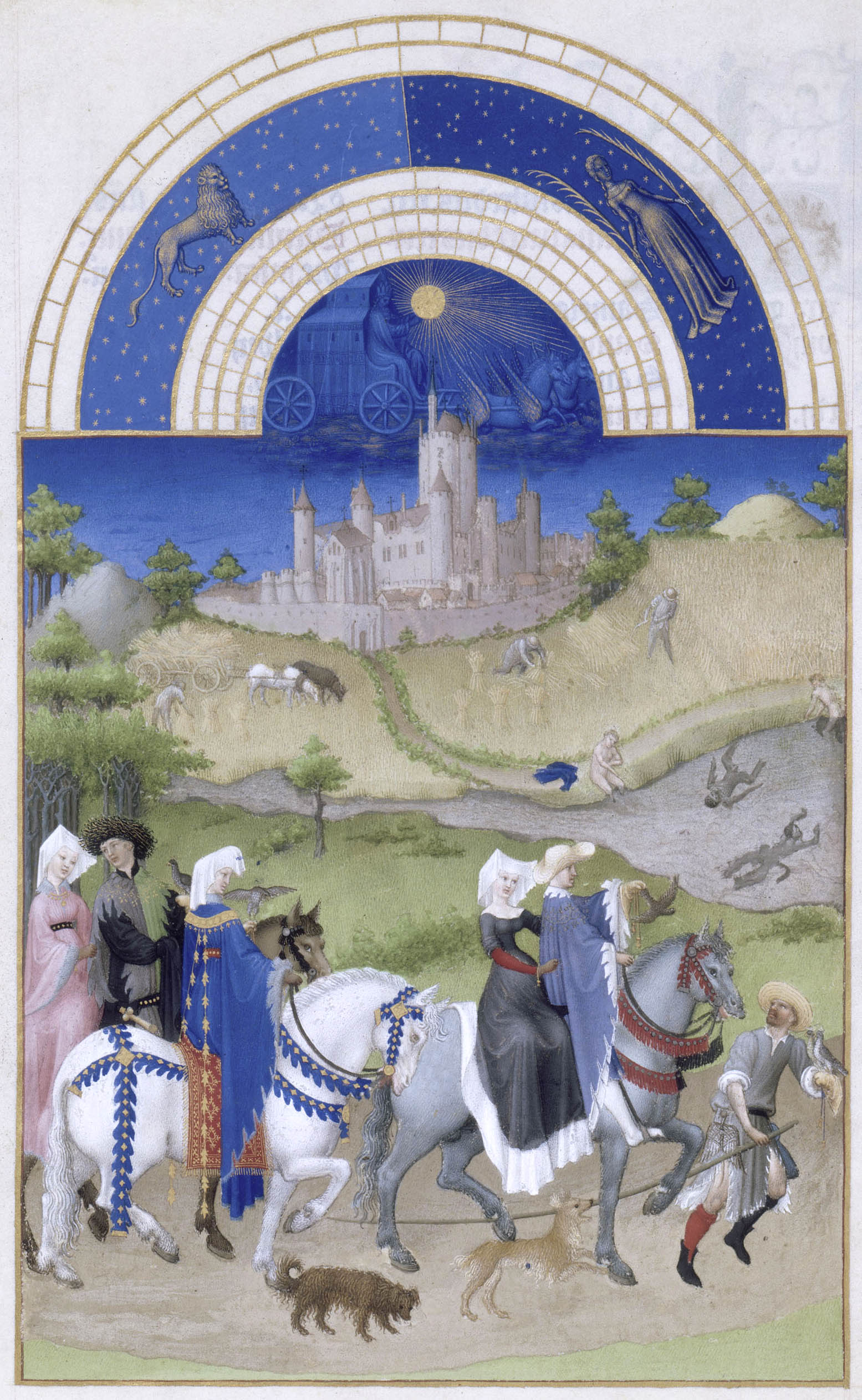 The Très Riches Heures du Duc de Berry (English: The Very Rich Hours of the Duke of Berry) or Très Riches Heures, was created between c. 1412 and 1416 for the extravagant royal bibliophile and patron John, Duke of Berry, by the Limbourg brothers.